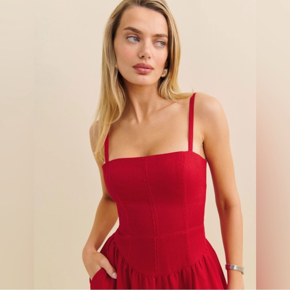 Reformation Katarin Linen Dress In Lipstick, brand new with tags - never worn. - Picture 2 of 6